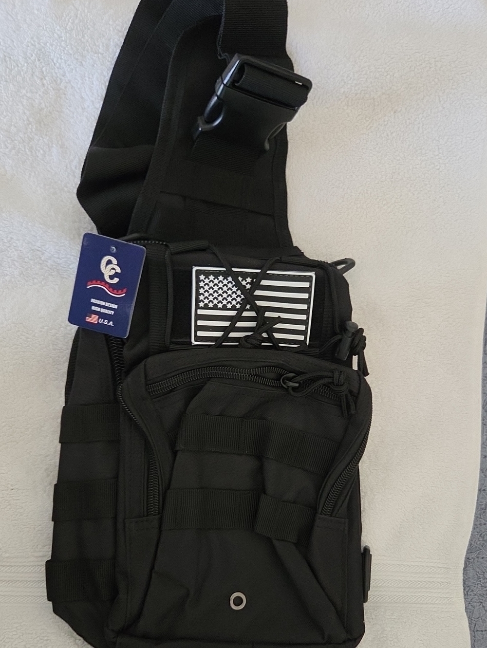 Black Tactical Sling Pack for Men with Flag Patch